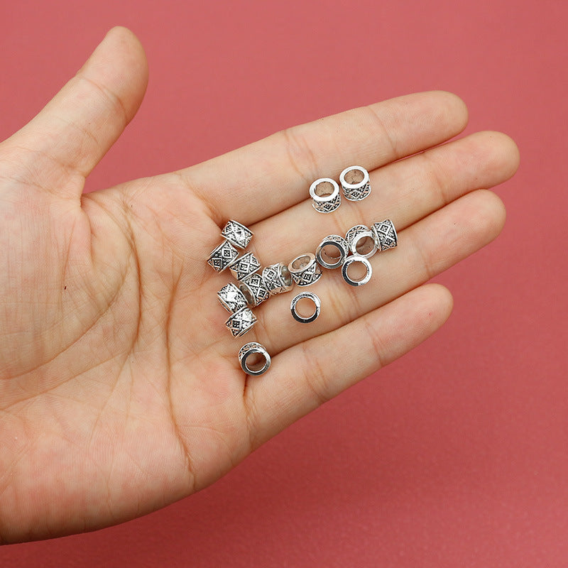 Rhombus Tube Metal Beads 7mm Tibetan Large Hole Vintage Silver Tone 100pcs 4