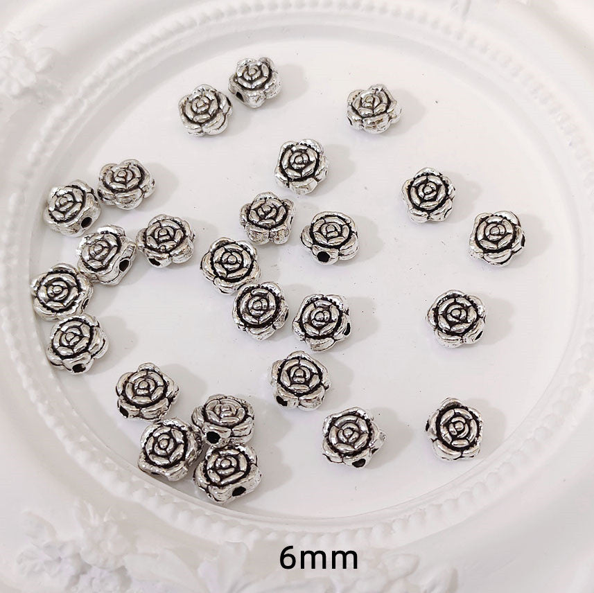 Rose Flat Metal Beads 6mm 9mm Vintage Alloy 100pcs 4