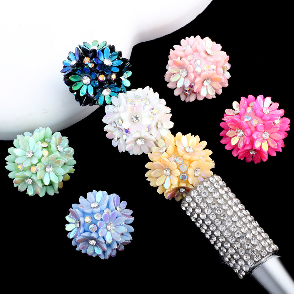 Flower Cluster Clay Beads 20mm Colorful Pastel Rhinestone 6pcs