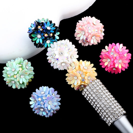 Flower Cluster Clay Beads 20mm Colorful Pastel Rhinestone 6pcs