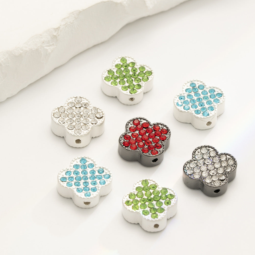 Four-Leaf Clover Rhinestone Beads 16mm Alloy Pave 10pcs 2