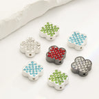 Four-Leaf Clover Rhinestone Beads 16mm Alloy Pave 10pcs 2