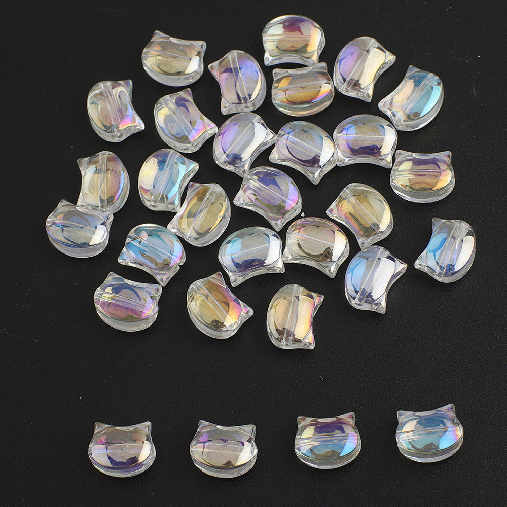 Plating Flat Cat Head Glass Beads 8mm x 10mm Iridescent Colors 30pcs 24