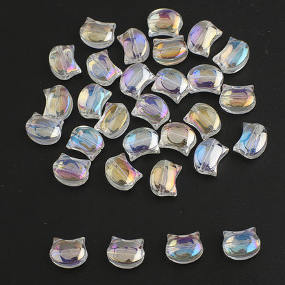 Plating Flat Cat Head Glass Beads 8mm x 10mm Iridescent Colors 30pcs 24