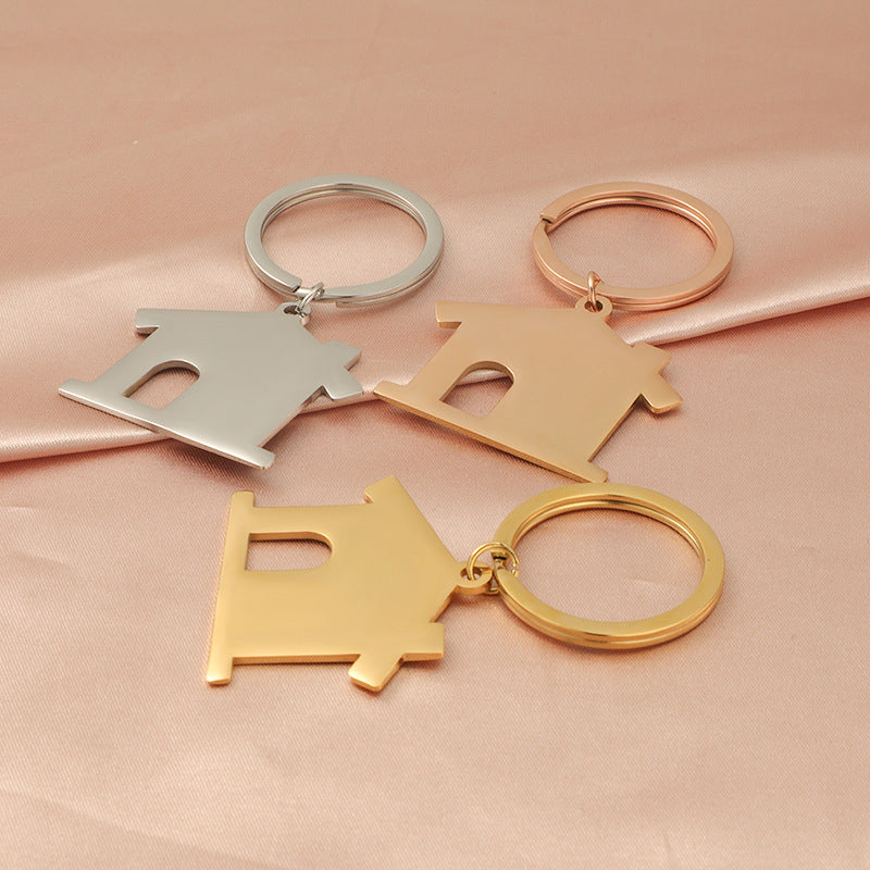 Creative Stainless Steel House Shape Keychain Silver Gold Rose Gold 2
