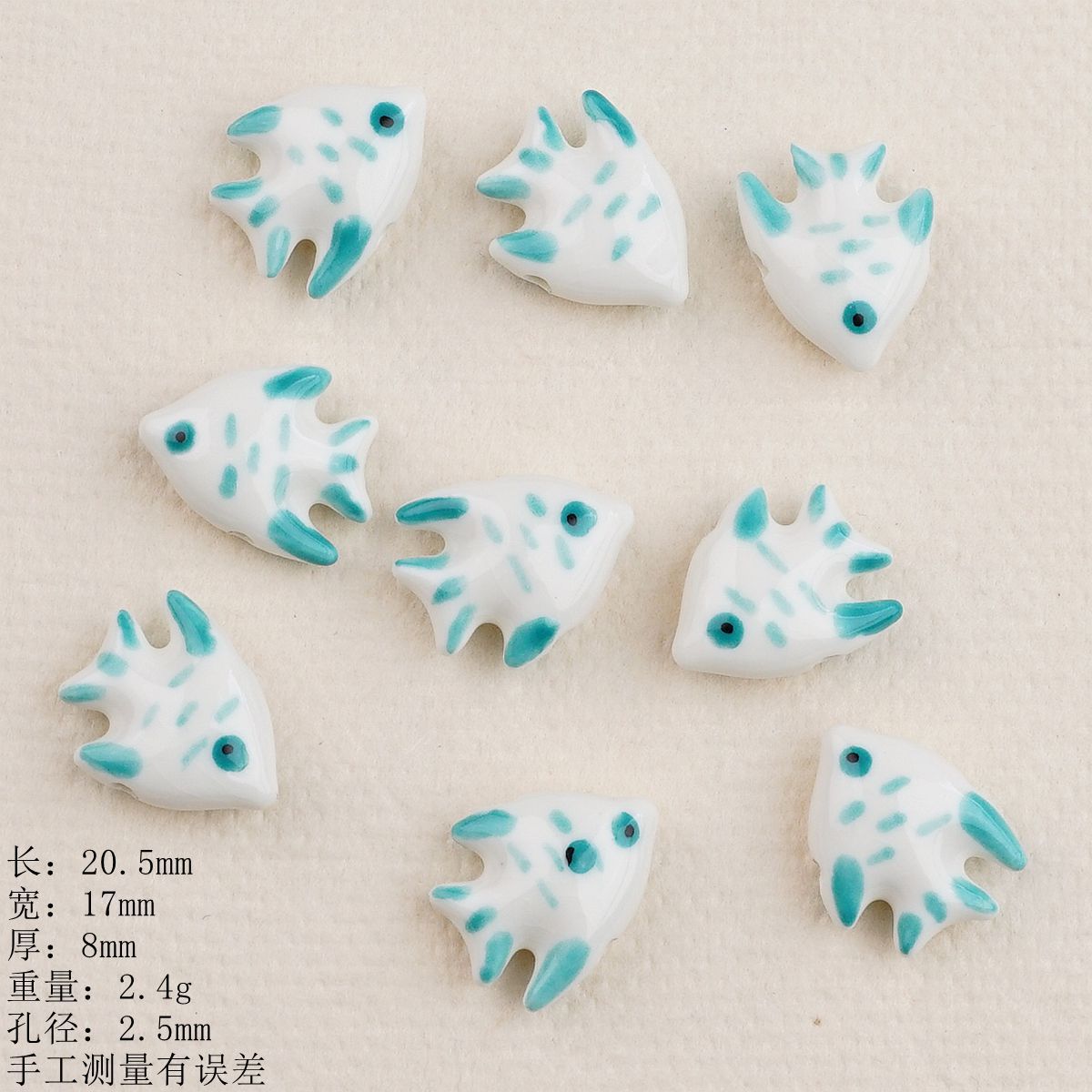 Hand Painted Fish Ceramic Beads Tropical Colorful 5pcs 10