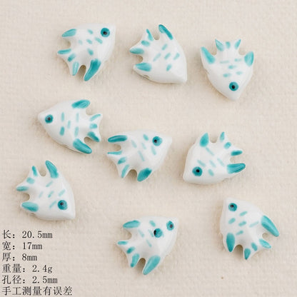 Hand Painted Fish Ceramic Beads Tropical Colorful 5pcs 10