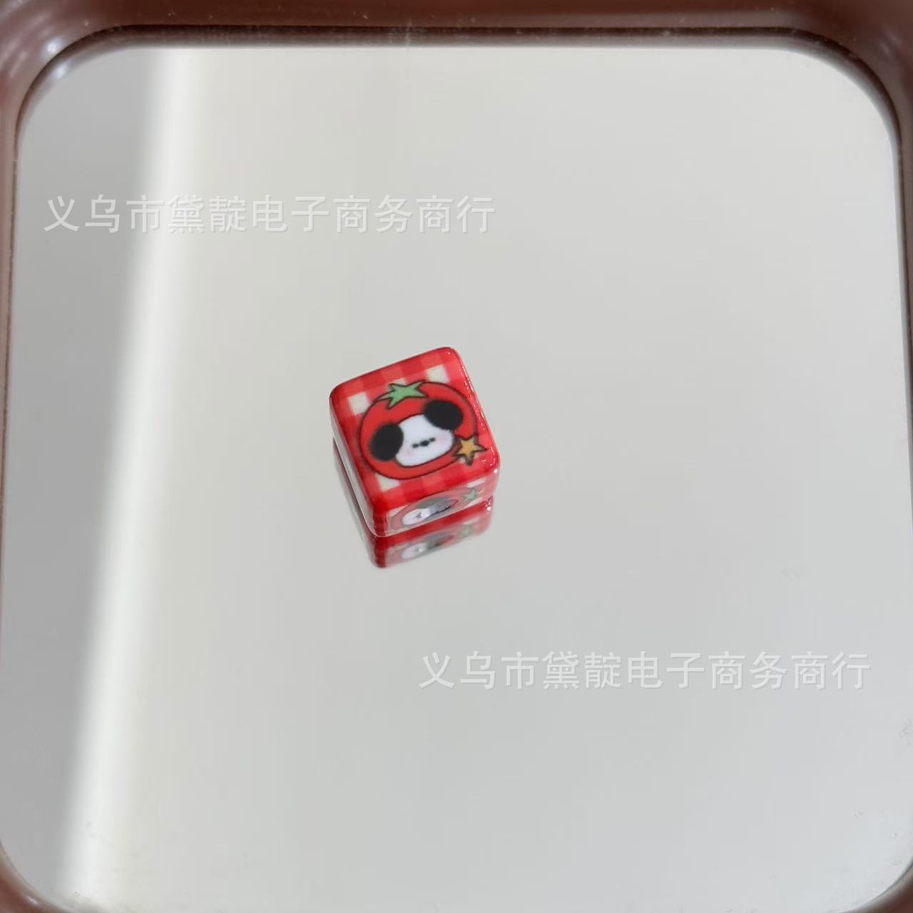 Square Acrylic Beads 14mm Puppy in Tomato Glossy Colors 10pcs 10