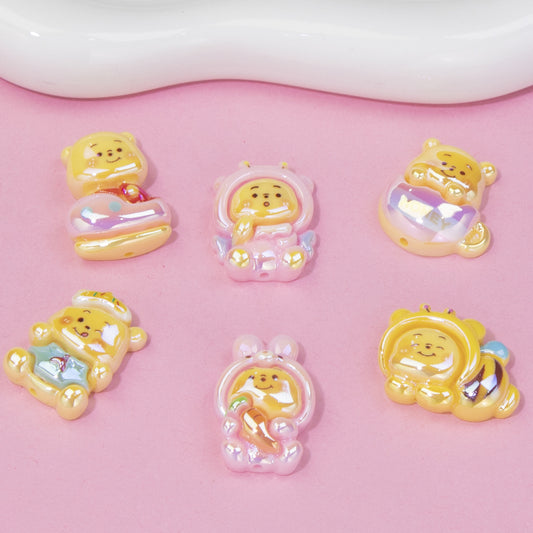 Glossy Pastel Resin Bear Resin Beads Playful Charm 10pcs