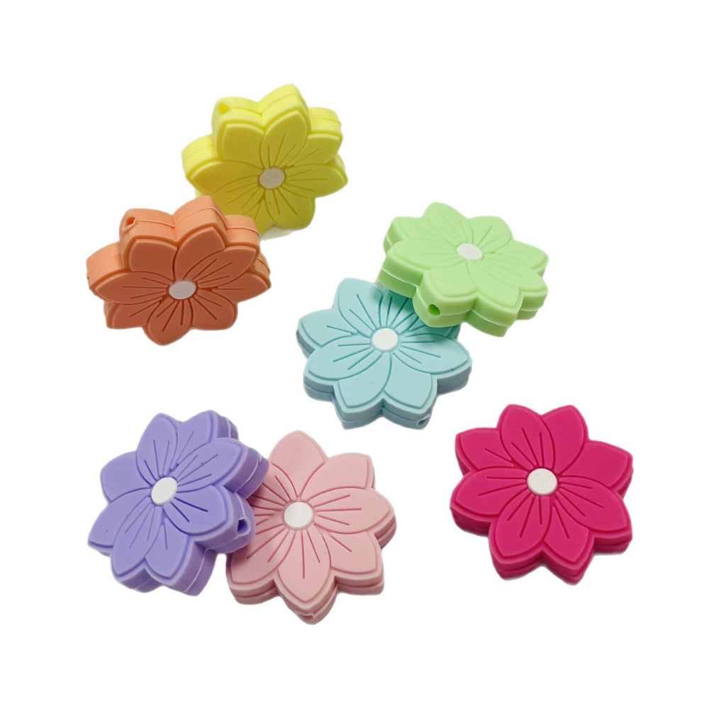 Silicone Focal Beads Flower Macaron Color Etched Petal Design 20pcs 4