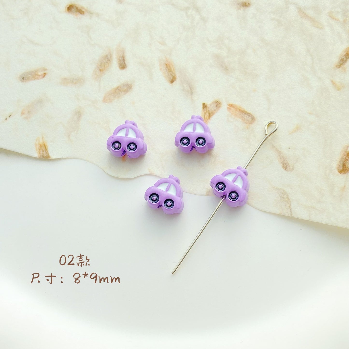 Cat Strawberry Moon Metal Beads Purple Tone Baking Painted 10pcs 4