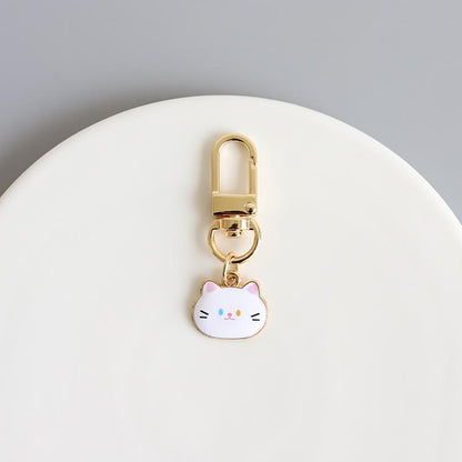 Cartoon Cat Head Keychain Zinc Alloy Enamel Gold Tone 6