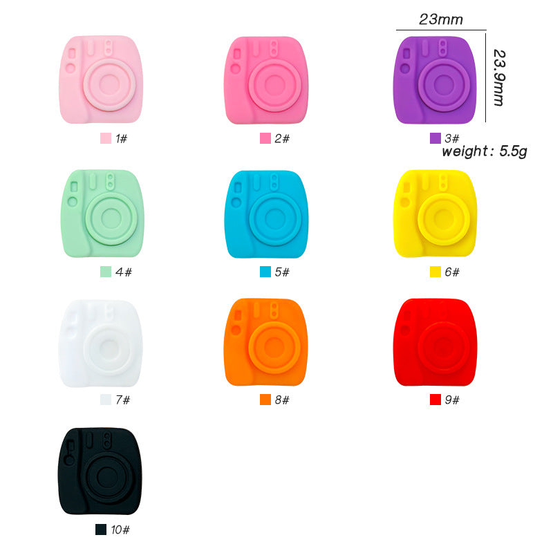 Silicone Focal Beads Camera Solid Color Embossed 20pcs 3