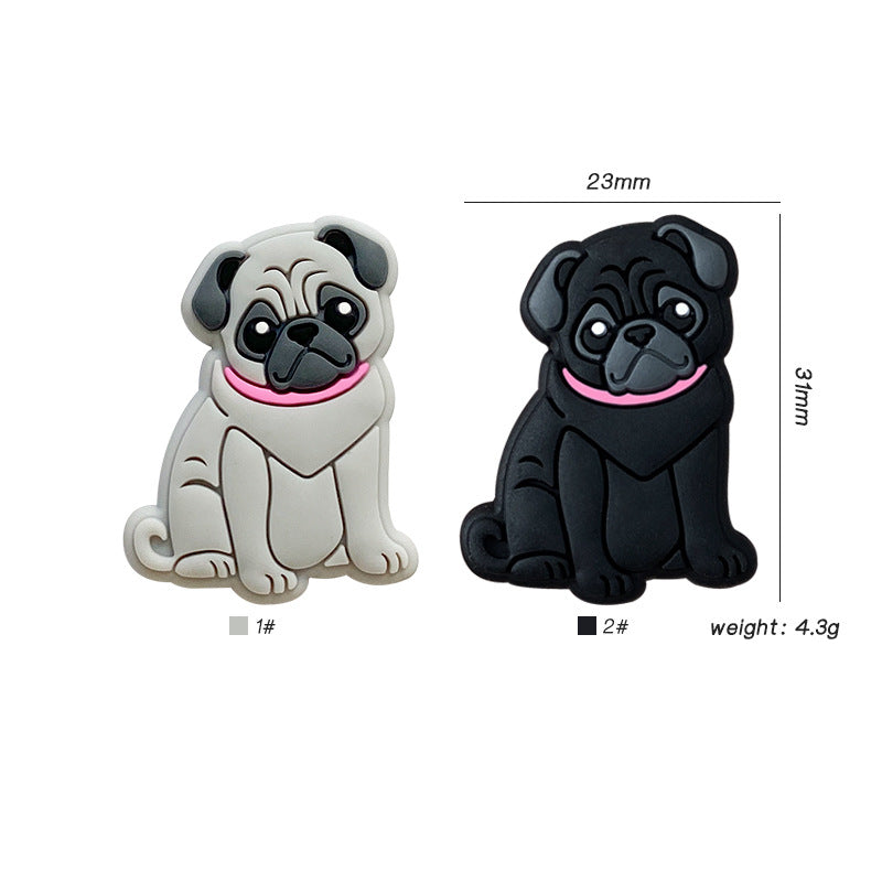 Silicone Focal Beads Pug Dog Sitting Pose with Pink Collar 20pcs