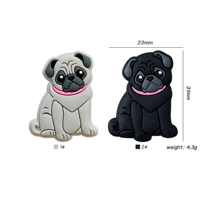 Silicone Focal Beads Pug Dog Sitting Pose with Pink Collar 20pcs