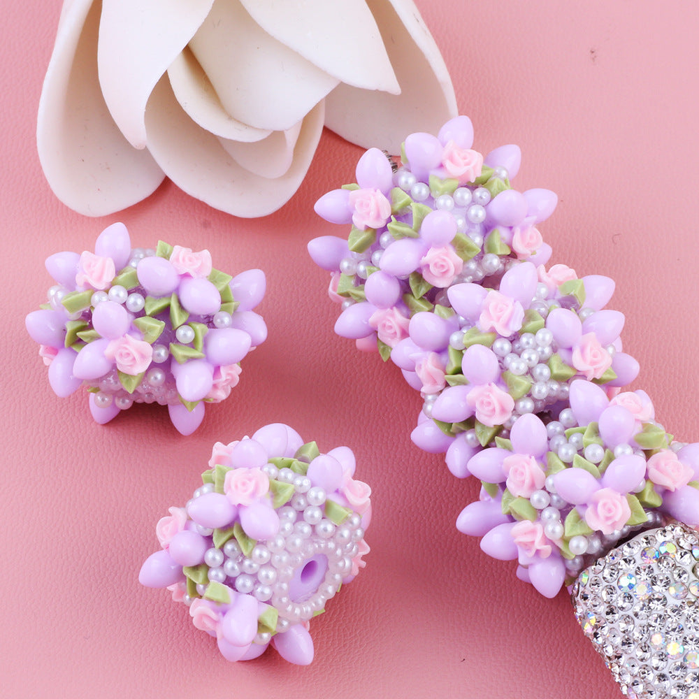 Flower Leaves Cluster Clay Beads 26mm Pastel Embellished 5pcs 9