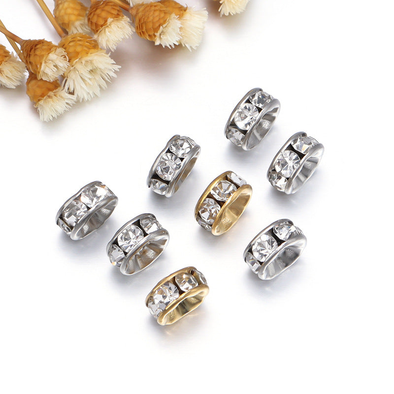 Stainless Steel Rhinestone Spacer Beads 8mm Color Retaining 50pcs