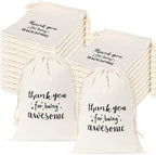 Cotton Drawstring Cloth Bag Thank You Printed Natural Tone 1pc 10x14-20x30cm 2