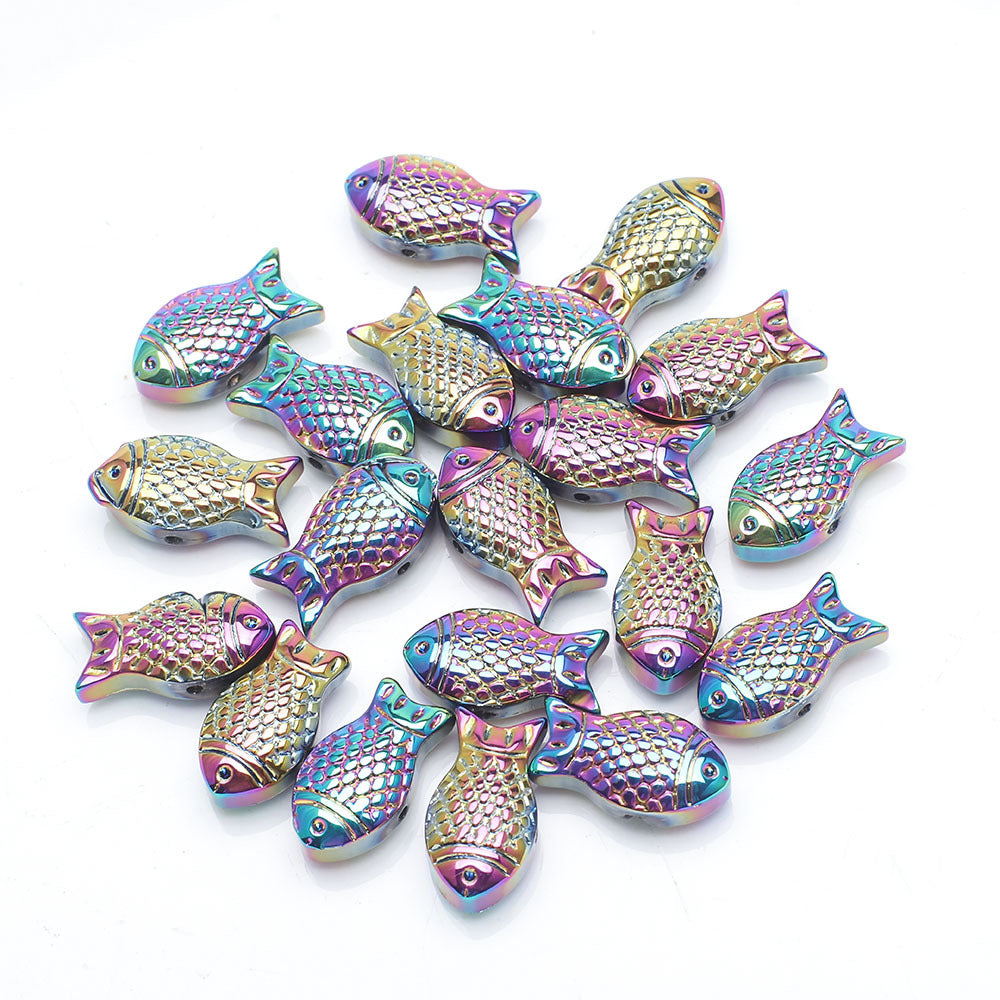 Electroplated Transparent Fish Glass Beads 8x15mm 30pcs 14