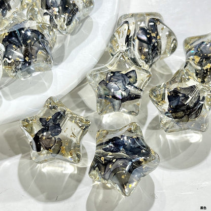 Clear Floral Star Resin Beads 22mm Translucent with Gold Flakes 10pcs 4