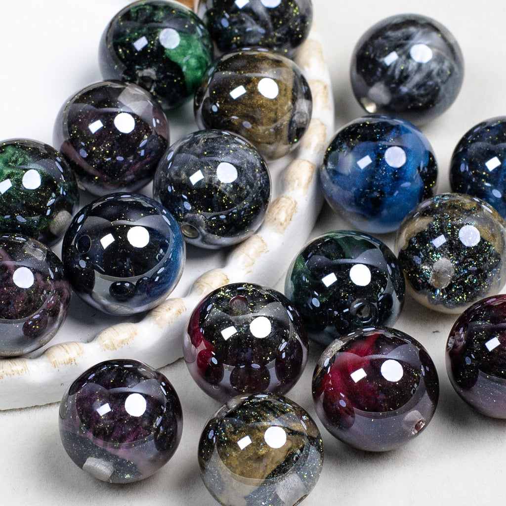 Smoky Ink Texture Resin Beads 16mm Round Gradient Mixed Colors 10pcs