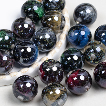 Smoky Ink Texture Resin Beads 16mm Round Gradient Mixed Colors 10pcs
