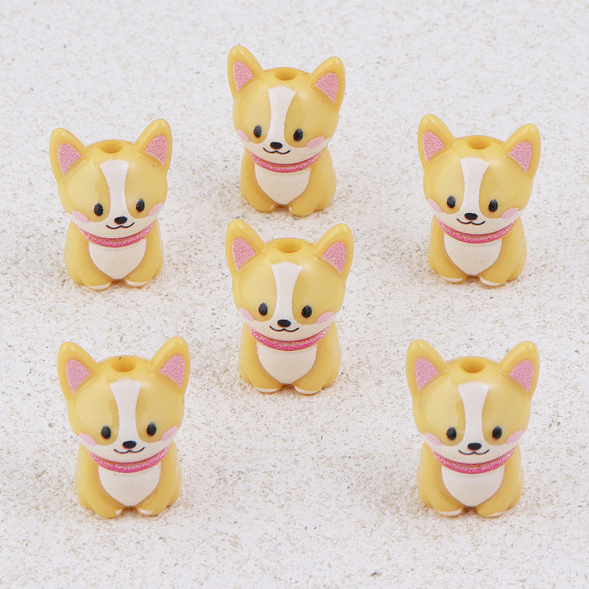 Painted 3D Corgi Acrylic Beads 16x23mm Colorful Mixed 10pcs 9