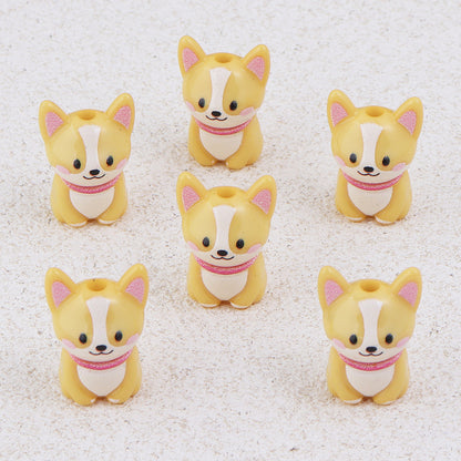 Painted 3D Corgi Acrylic Beads 16x23mm Colorful Mixed 10pcs 9
