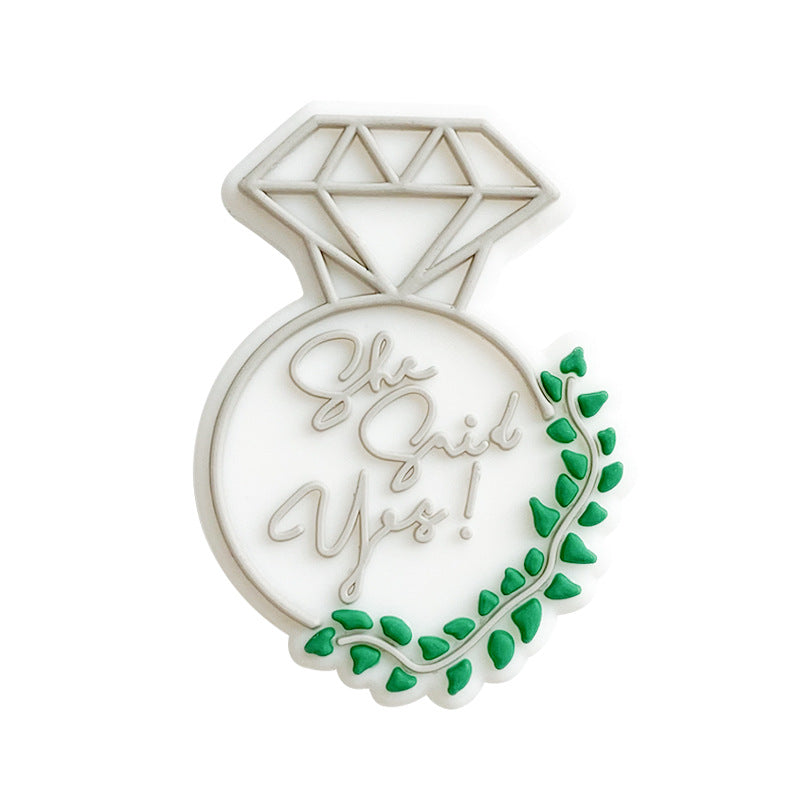 Silicone Focal Beads Diamond Vase She Said Yes Script Green Vine 10pcs 4