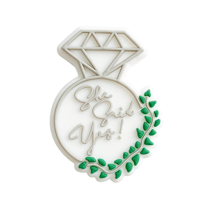 Silicone Focal Beads Diamond Vase She Said Yes Script Green Vine 10pcs 4