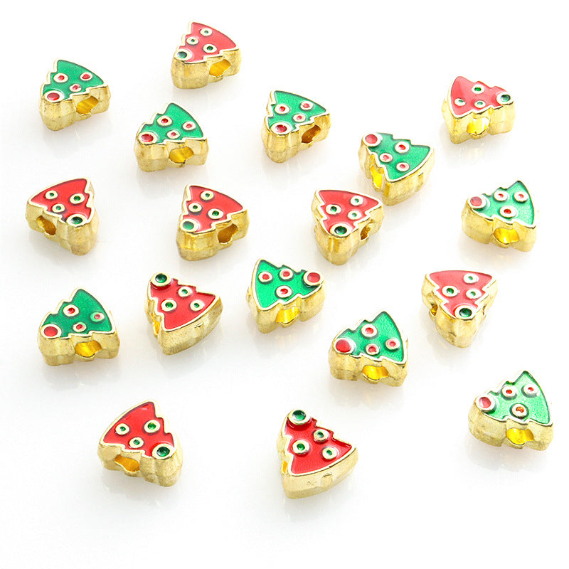 Santa Claus Christmas Tree Metal Beads 10mm Enamel Gold Tone 50pcs 6