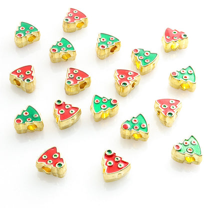 Santa Claus Christmas Tree Metal Beads 10mm Enamel Gold Tone 50pcs 6