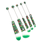 Beadable Makeup Brushes Halloween Christmas Themed Colorful Handles 5pcs 5