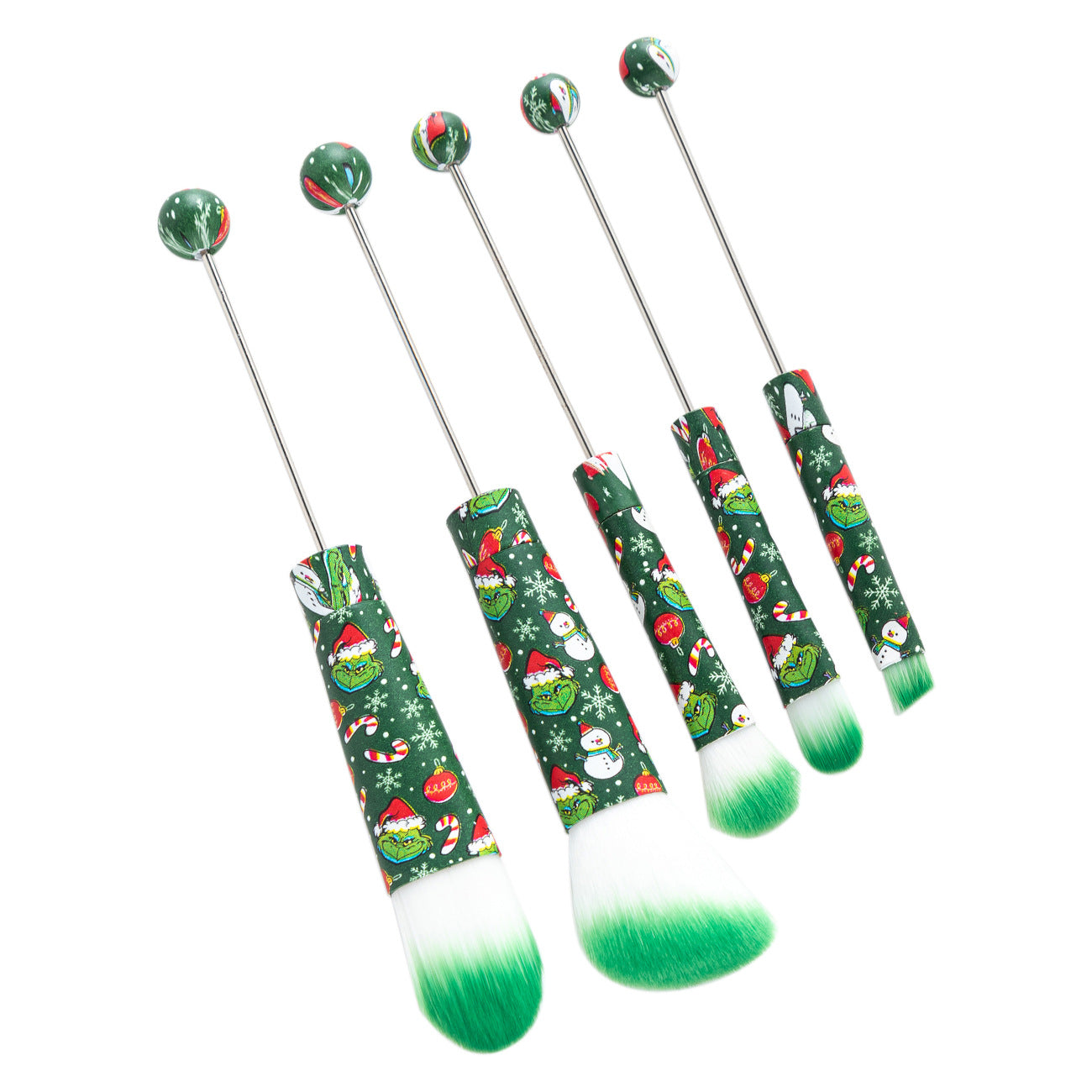 Beadable Makeup Brushes Halloween Christmas Themed Colorful Handles 5pcs 5