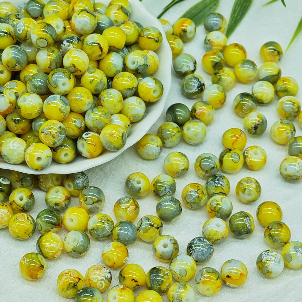 Antique Imitation Ceramic Splash Ink Round Glass Beads 10mm 100pcs 7