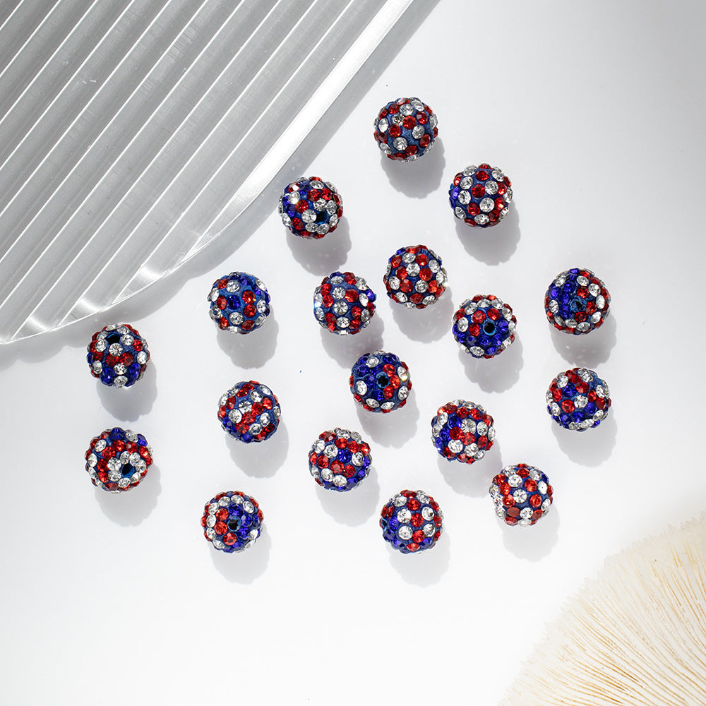 Rhinestone Round Clay Beads 10mm American Flag Pattern 50pcs
