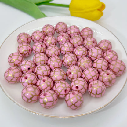 Round Acrylic Beads 16mm Gilded Plaid Pattern Glossy 50pcs 7
