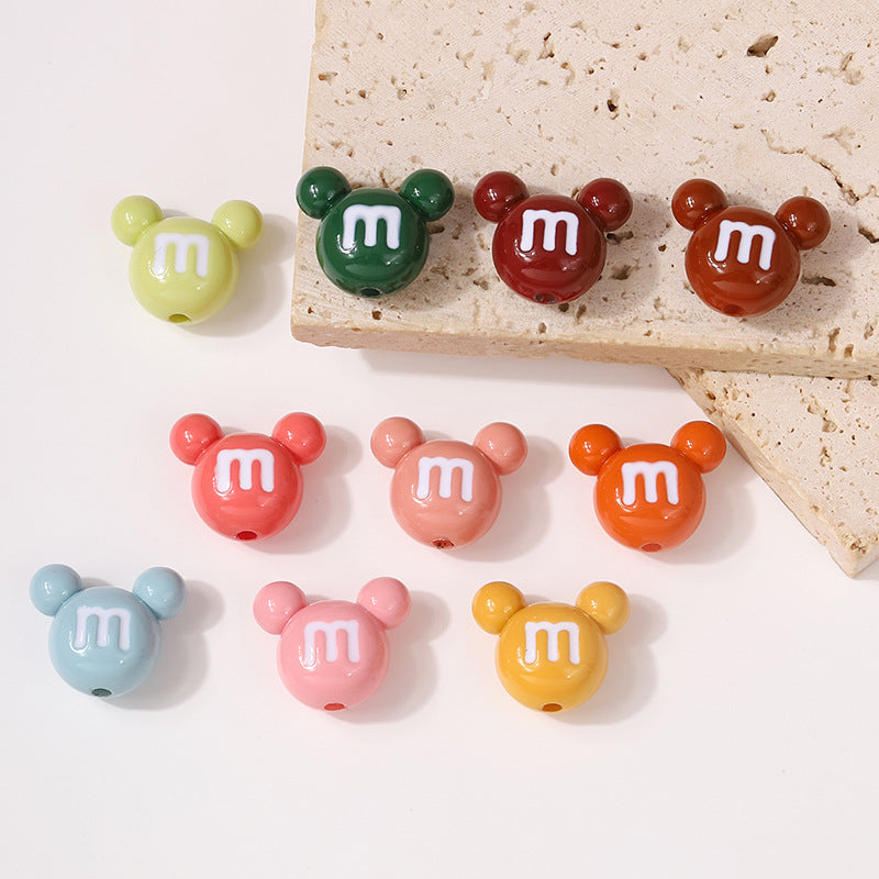 Painted Mickey Head Acrylic Beads 19x22mm Colorful Glossy 50pcs 3