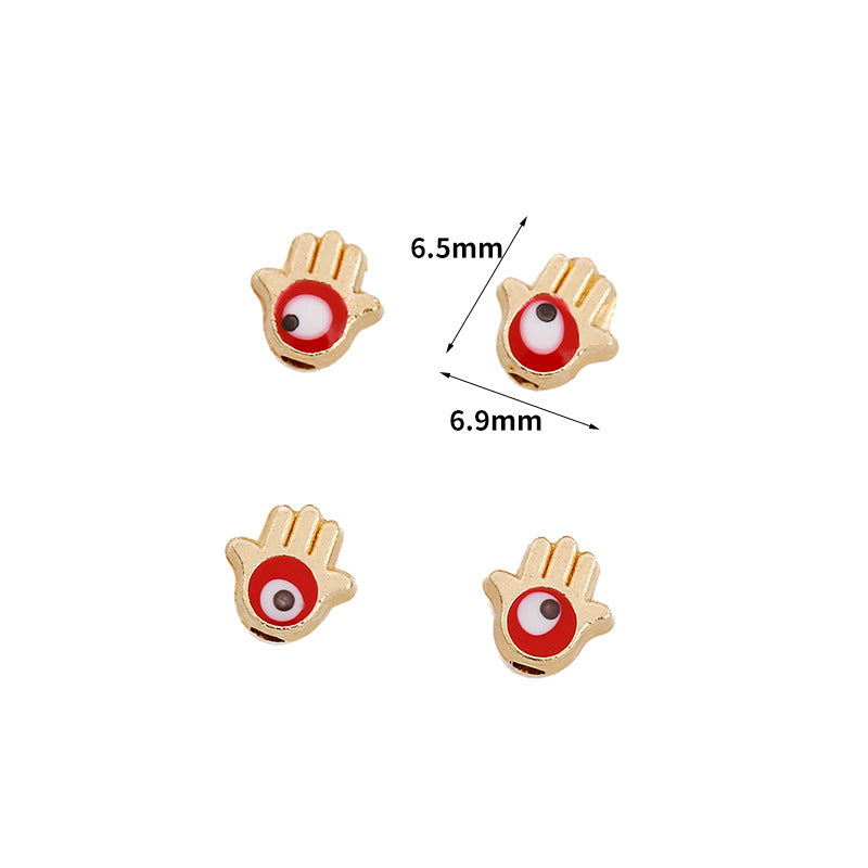 Palm Evil Eye Metal Beads 6mm Enamel Painted Gold Alloy 100pcs 5