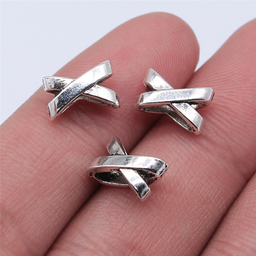 X Shaped Metal Beads 7x10mm Polished Silver Tone Large Hole 200pcs 2