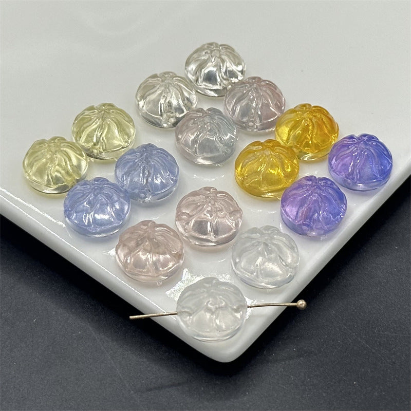 Small Steamed Bun Glass Beads 14mm Glossy Transparent Pastel 100pcs