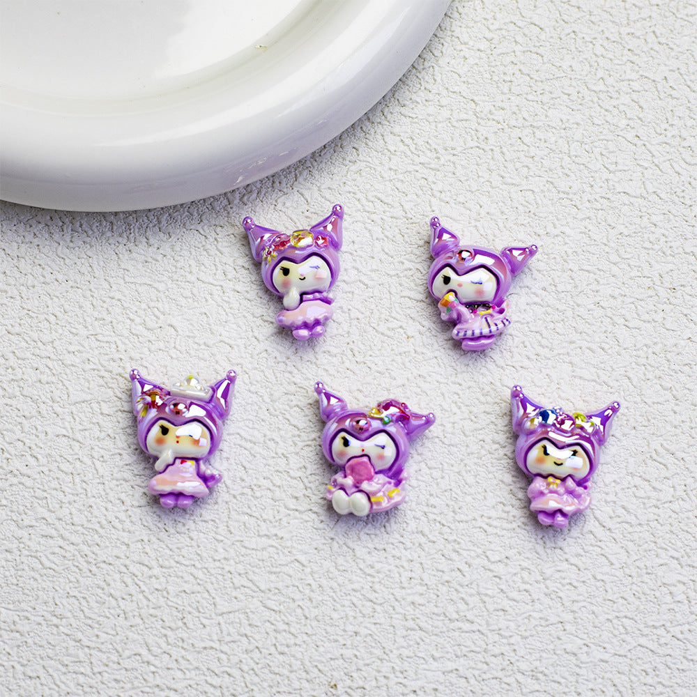 Glossy Purple Kuromi Resin Beads 10pcs Vibrant Floral Details 2