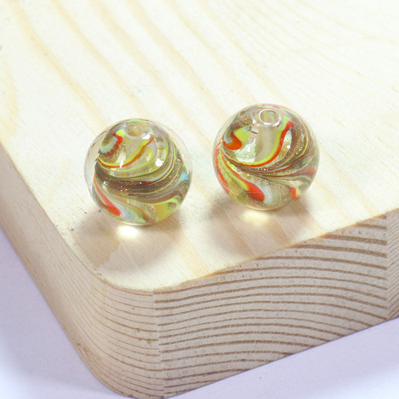 Lampwork Glass Beads Round 12/14mm Transparent Phoenix Tail Gold Foil 5pcs 14