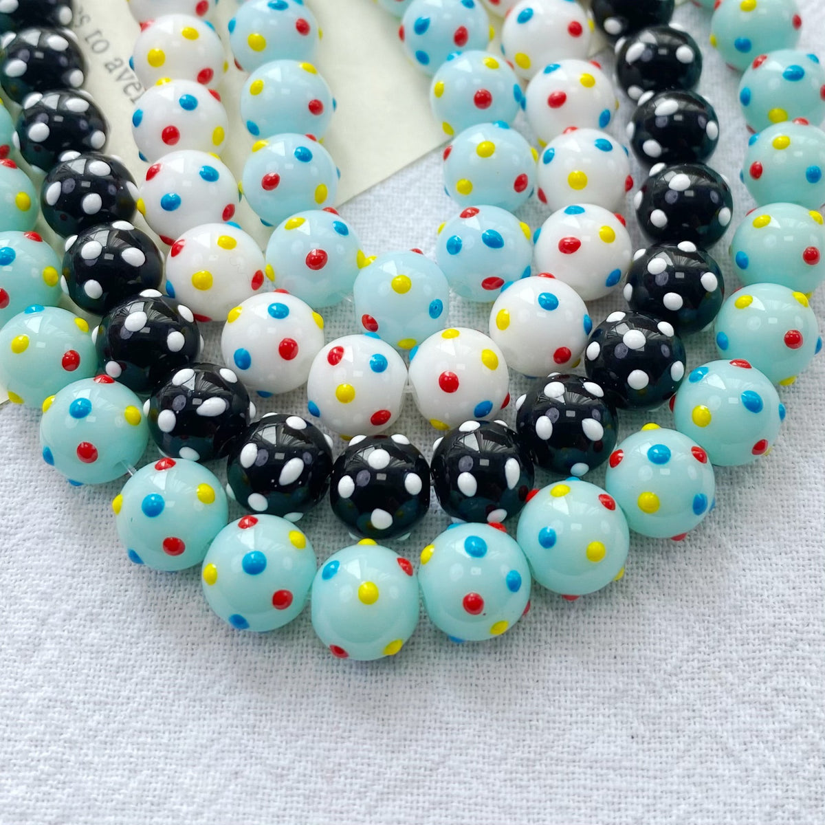 Lampwork Glass Beads Polka Dotted Round 8.2mm Colorful Glossy 10pcs
