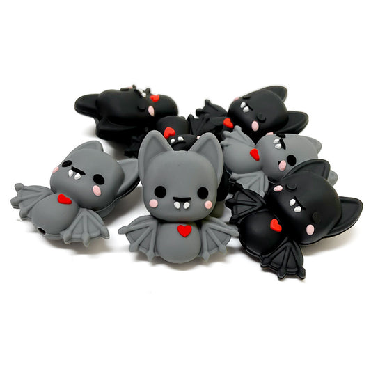 Silicone 3D Focal Beads Bat Rosy Cheeks Red Heart 20pcs 2