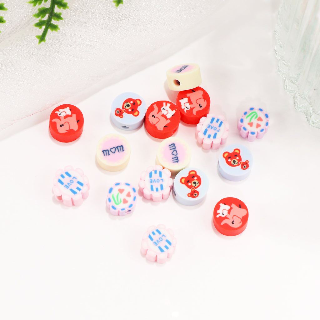 Flat Clay Beads 9mm Mother'S Day Series Pattern Polymer 100pcs 2