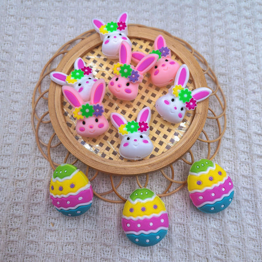 Silicone 3D Focal Beads Easter Bunny Egg Floral Crown 20pcs