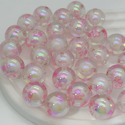 Plating Acrylic Beads 16mm Barbie Printed Colorful Mixed 50pcs 10