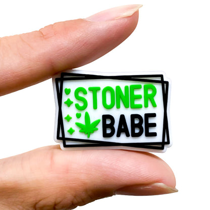 Silicone Focal Beads Stoner Babe Green Maple Leaves Hearts Stars 20pcs 4