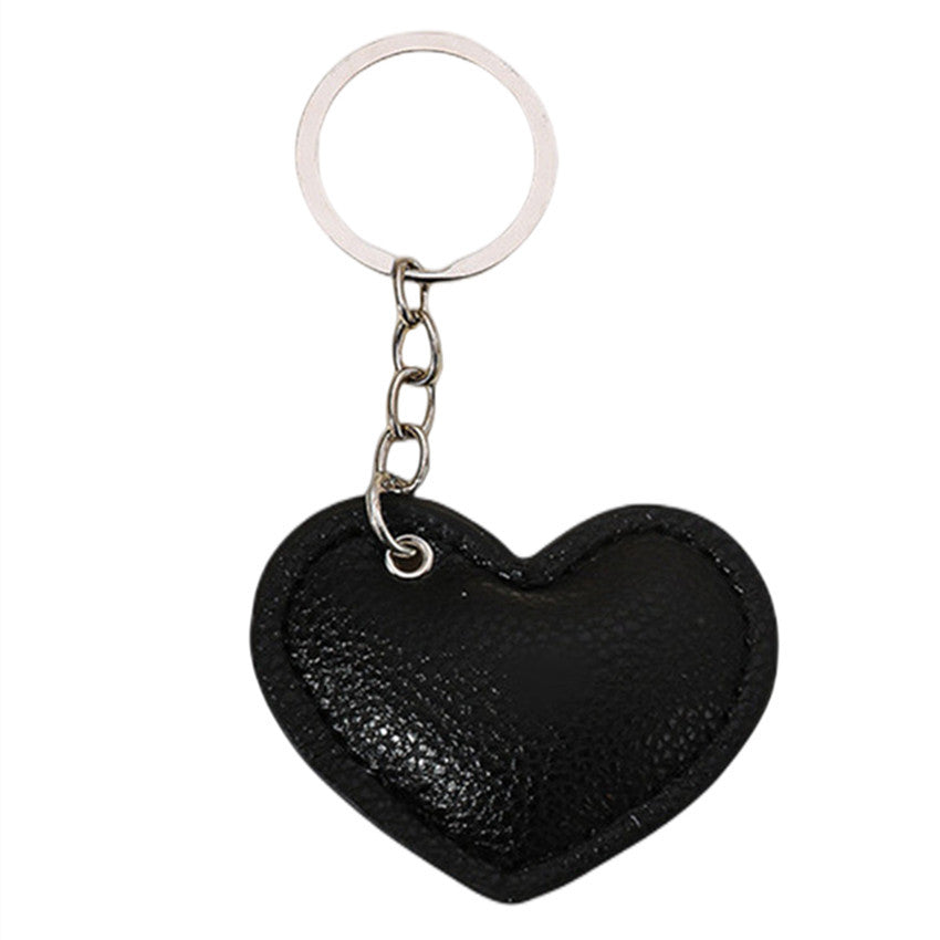 Leather Heart Keychain Pebbled Texture Red and Black 4